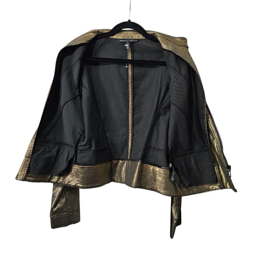 White House Black Market New Coated Gold & Black Metallic Band Jacket Short - Picture 5 of 9